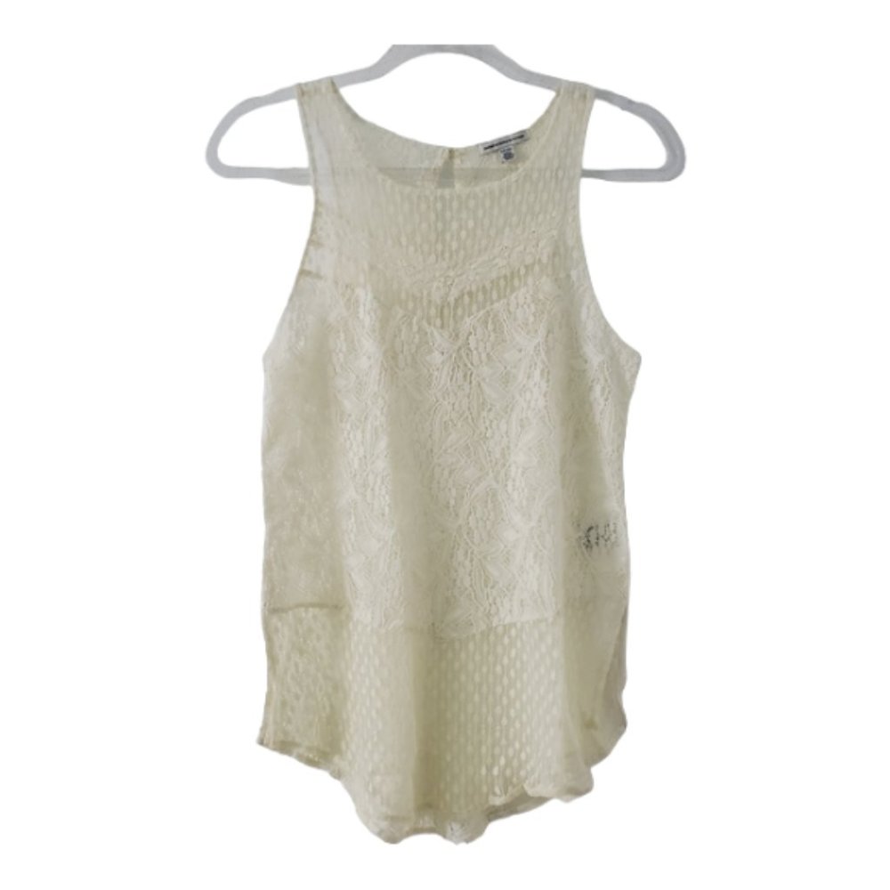 AEO | Cream Floral Lace Keyhole Back Tank Top